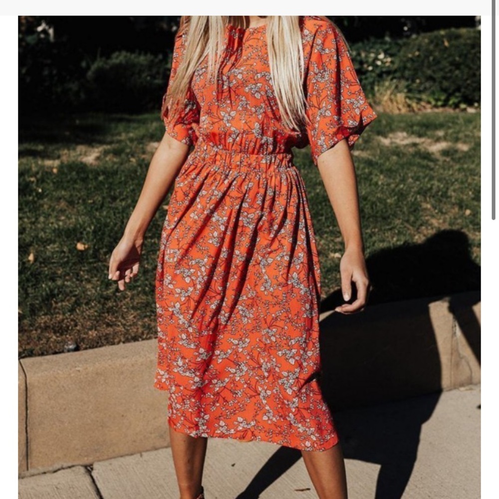 Floral Orange Midi Dress